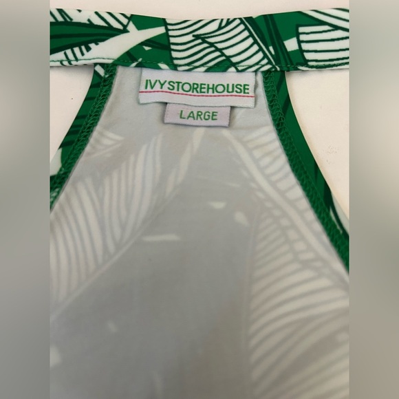 NWOT IVY STOREHOUSE ONE PIECE BATHING SUIT TROPICAL PRINT GREEN/PINK ZIP Sz. L. - Picture 4 of 7